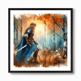 A Portrait Of A Viking Warrior In The Forest Art Print