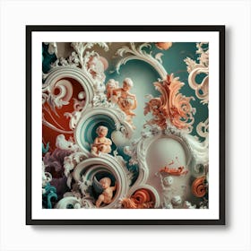 Playful Cherubs Rococo And Abstract Art Print Art Print