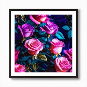 Pink Roses Wallpaper Art Print