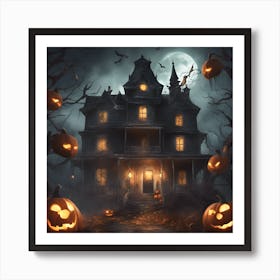 Haunted house during Halloween Art Print