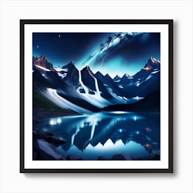 Mountain Lake At Night Art Print