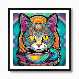 Psychedelic Cat Whimsical Psychedelic Bohemian Enlightenment Print Art Print