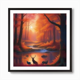 Deer In The Forest 4 Art Print