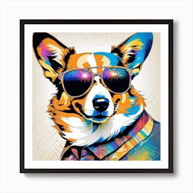 Corgi Dog In Sunglasses 2 Art Print