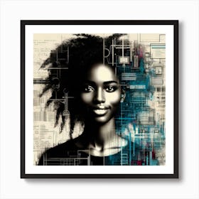 Afro-American Woman With Technology Art Print