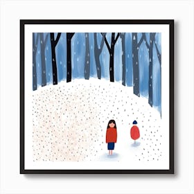 Winter Snow Scene, Tiny People And Illustration 6 Art Print