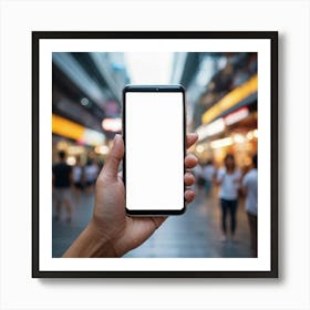 Hand Holding Smartphone With Blank Screen Art Print