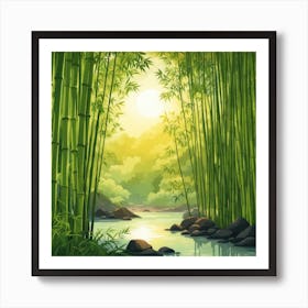 A Stream In A Bamboo Forest At Sun Rise Square Composition 342 Art Print