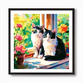 Cats In The Window Art Print