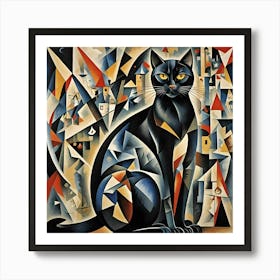 Black Cat Cubism Art Print