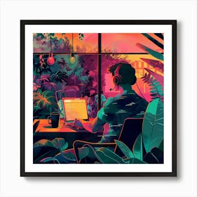 Man Working On His Laptop 1 Art Print