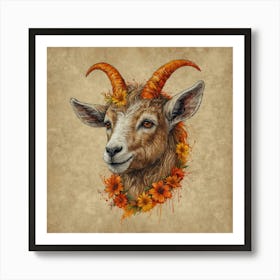 Goat With Flowers 4 Art Print