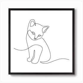 Single line kitten drawing, simple modern line art Art Print