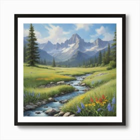 Mountain Stream Paintings Art Print Art Print