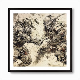 Samurai Fighting Art Print