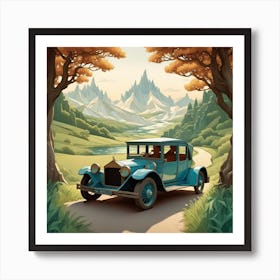 Vintage Car In The Mountains 1 Art Print