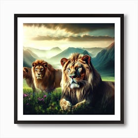 Lions In The Mountains Art Print