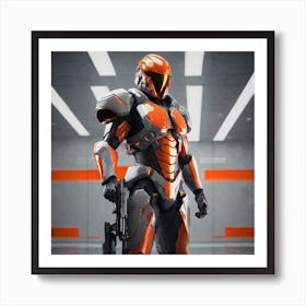 A Futuristic Warrior Stands Tall, His Gleaming Suit And Orange Visor Commanding Attention 5 Art Print