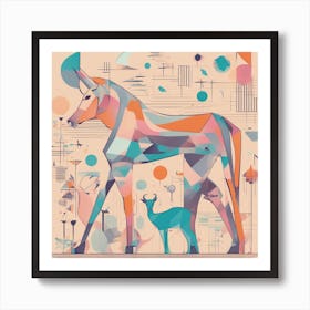 A Drawing In Pastel Colors Of Animals Light And Shadow And A Star, Sculptural Elements, In The Styl Art Print