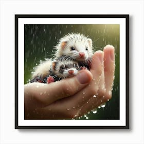 Ferrets In Rain 1 Art Print