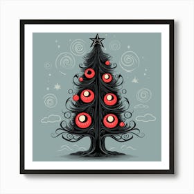 Tshirt Designcute Cartoon Drawing Vintageblack Christmas Tree Sticker 2d Cute Fantasy Drea (1) Art Print