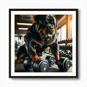 Rottweiler Dog In The Gym Art Print