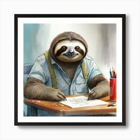 Sloth Writing Art Print