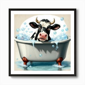 Cow Taking A Bath 1 Art Print