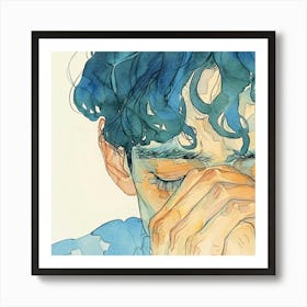 Sad Boy With Blue Hair Art Print