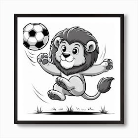 Lion Playing Soccer Art Print