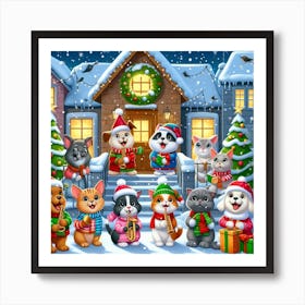 Christmas Pets 1 Art Print