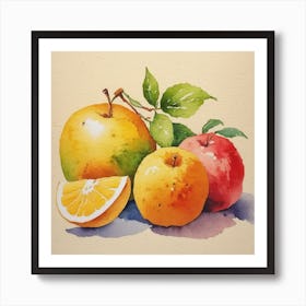 Watercolor Of Apples And Oranges Art Print