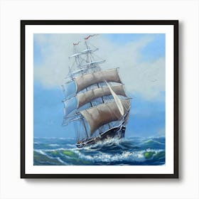 Sailing Ship In Rough Seas Art Print