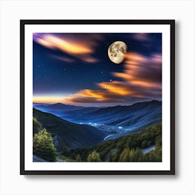 Full Moon In The Mountains Art Print