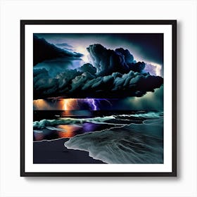 Lightning Over The Ocean Art Print