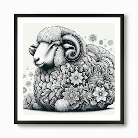 Sheep With Flowers Art Print
