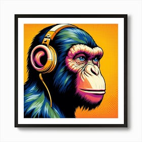 Chimpanzee With Headphones Art Print