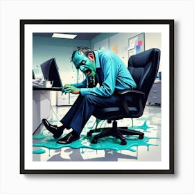 Zombie In The Office Art Print