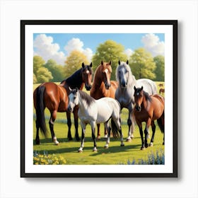 Family Of Horses Art Print