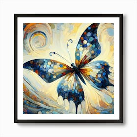 Modern Abstract Butterfly in Blue & Cream V Art Print