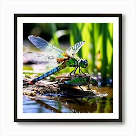 Nature Dragonfly Mating Couple Insect Sitting Duck Pond Lively Dvd Fauna Wild Animal Gras (8) Art Print