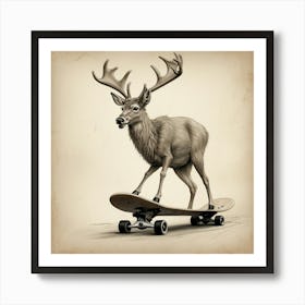 Deer On Skateboard 1 Art Print