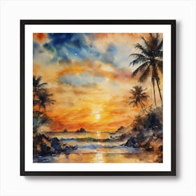 Sunset At The Beach 1 Art Print