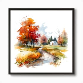 Watercolor Autumn Landscape 47 Art Print