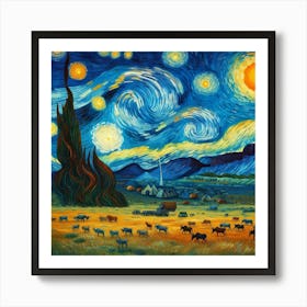 Van Gogh Painted A Starry Night Over The Serengeti Savannah 2 Art Print