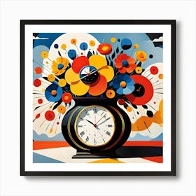Clock With Flowers 1 Art Print