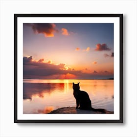 Cat At Sunset 1 Art Print