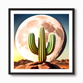 Cactus And Moon 2 Art Print