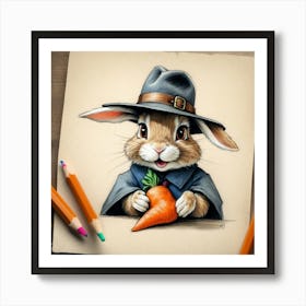 Rabbit In Hat 2 Art Print