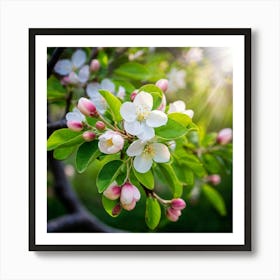 Blooming Pear Tree In Spring Close Shot Showcasing The Intricate Arrangement Of Small Blush Toned B (3) Art Print